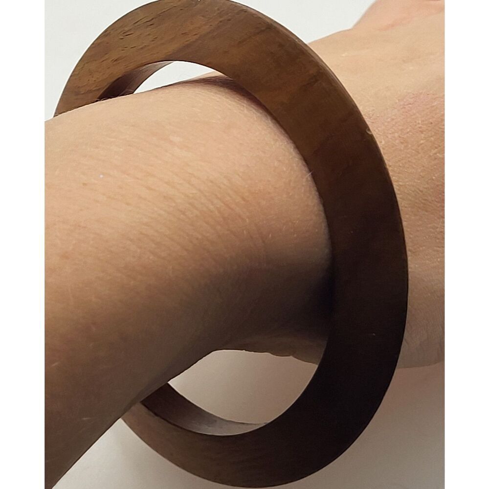 Estate 70s Bohemian Chunky Wide Wooden Bangle Bracelet 2.5in dia, .4in wide